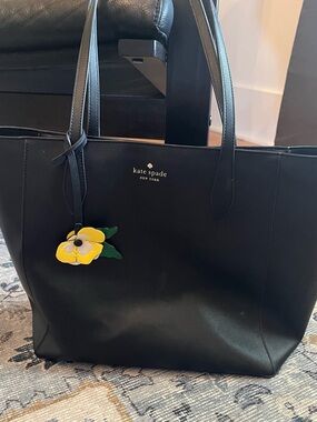 kate spade Black Leather Dana Tote with Yellow Flower Charm